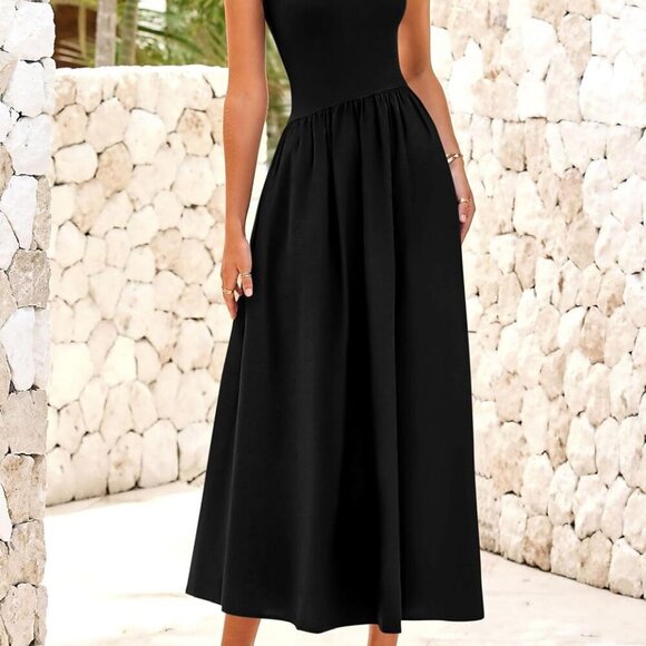 Women's Maxi Sundress Casual Summer Tank Patchwork Flowy Dress - Picture 7 of 8